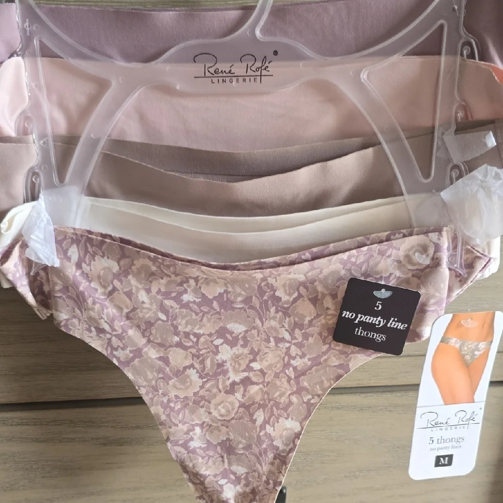 Rene Rofe Women's Floral and Solid 💜 Thong Set - Purple, Cream, and Pink